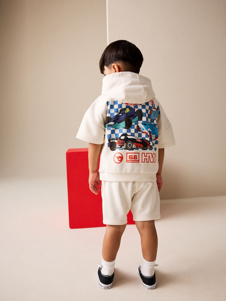 White Hot Wheels Short Sleeve Hoodie and Shorts Set (6mths-8yrs)