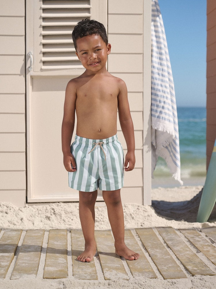 Green and White Stripe Lemon Printed Swim Shorts (3mths-7yrs)
