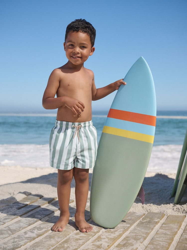 Green and White Stripe Lemon Printed Swim Shorts (3mths-7yrs)