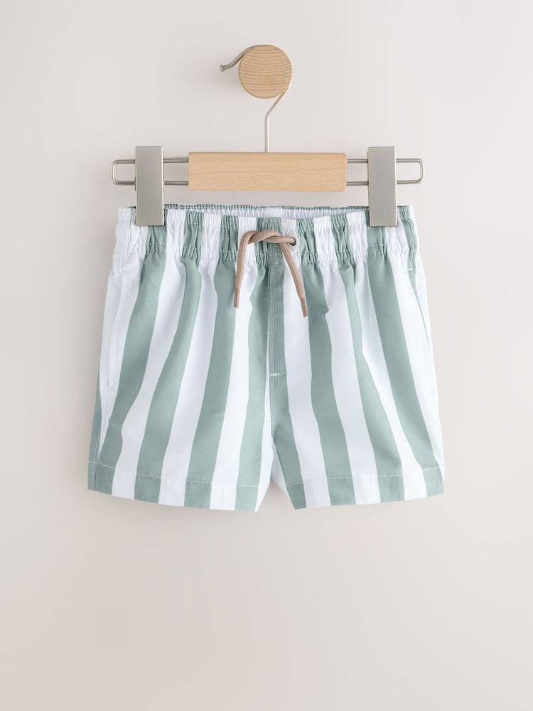 Green and White Stripe Lemon Printed Swim Shorts (3mths-7yrs)
