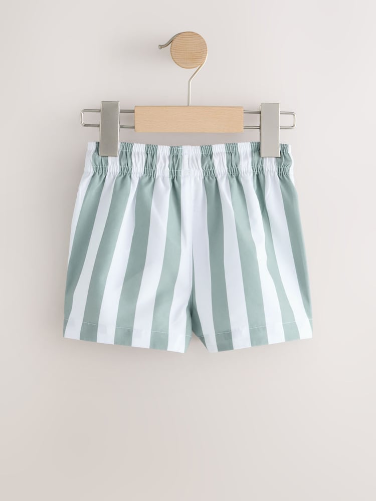 Green and White Stripe Lemon Printed Swim Shorts (3mths-7yrs)