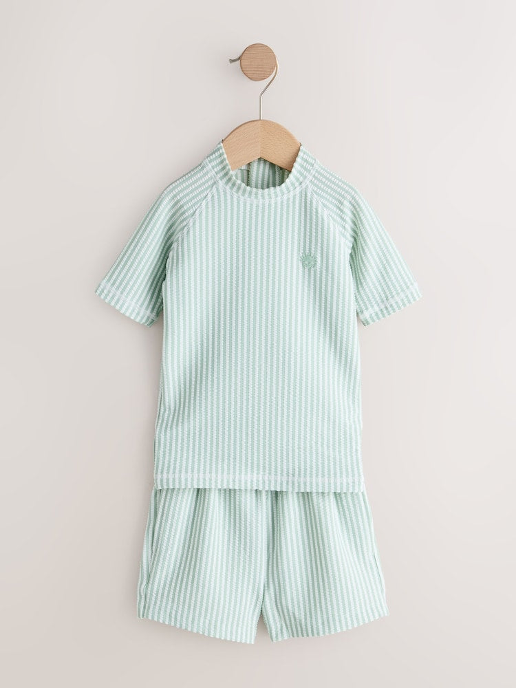 Green Textured Rash Vest and Swim Shorts Set (3mths-7yrs)