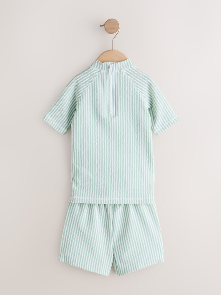 Green Textured Rash Vest and Swim Shorts Set (3mths-7yrs)