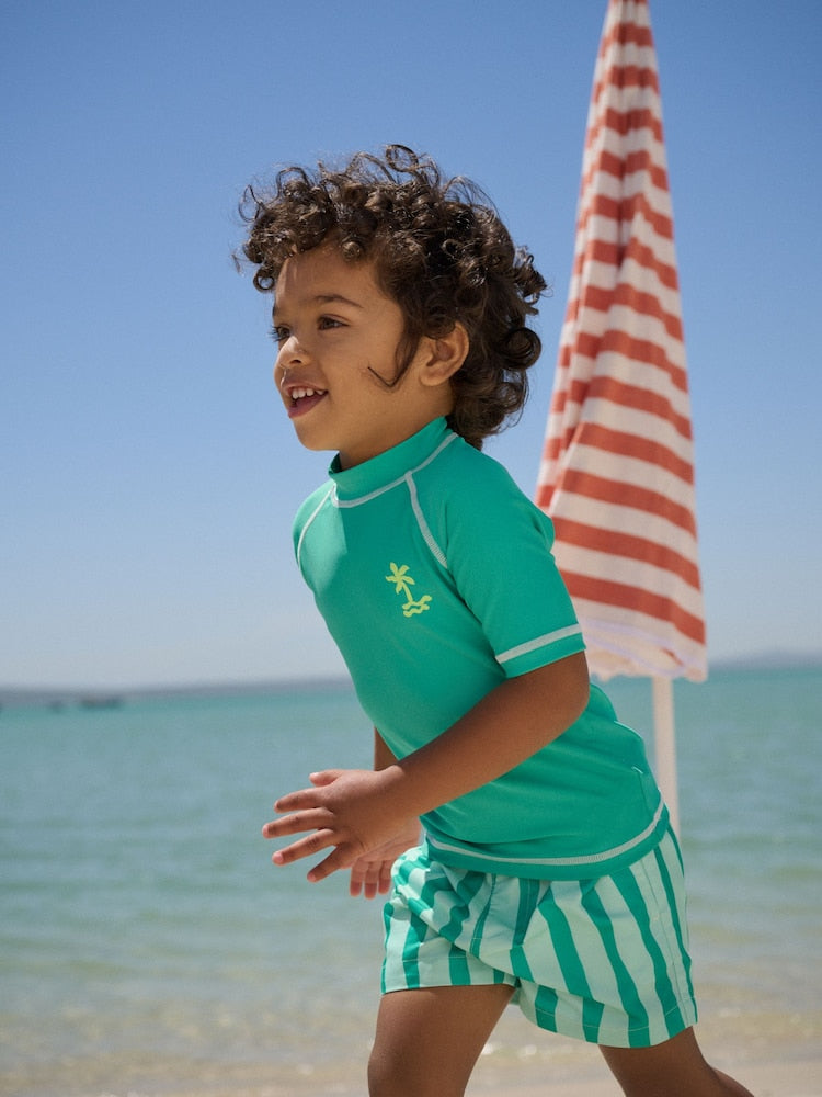 Green Short Sleeve Sunsafe Rash Vest and Swim Shorts Set (3mths-7yrs)