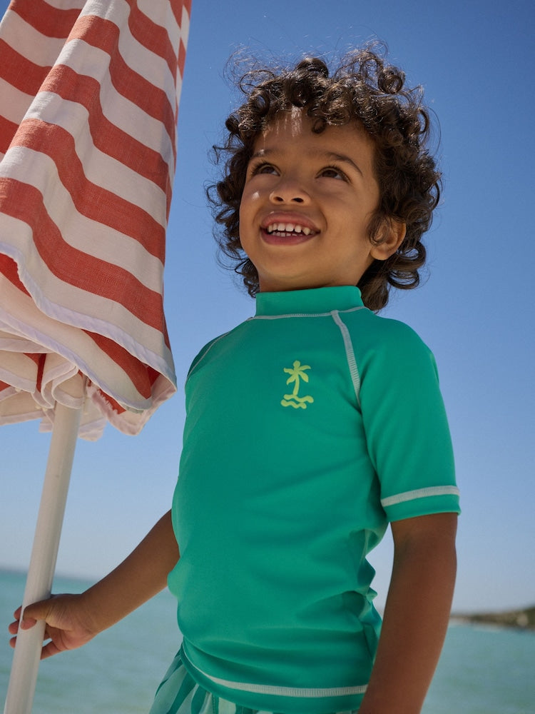 Green Short Sleeve Sunsafe Rash Vest and Swim Shorts Set (3mths-7yrs)