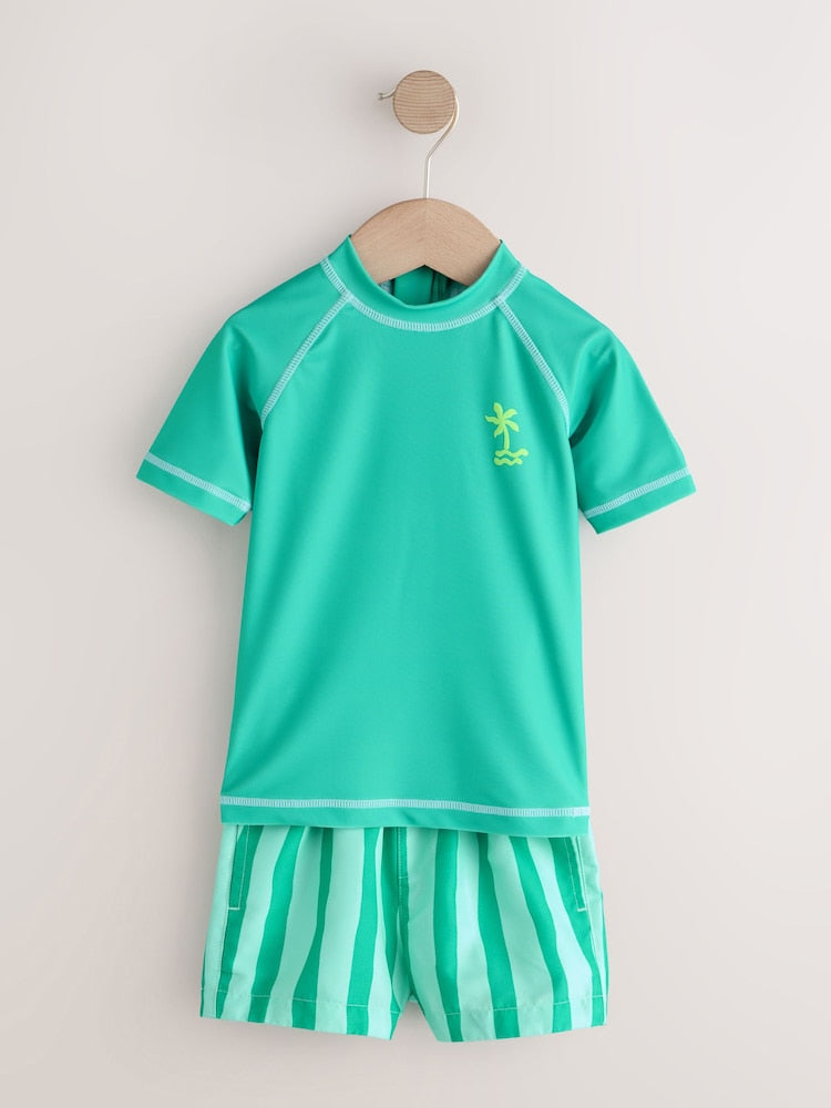 Green Short Sleeve Sunsafe Rash Vest and Swim Shorts Set (3mths-7yrs)