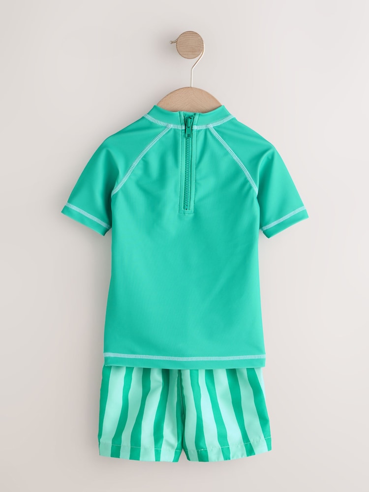 Green Short Sleeve Sunsafe Rash Vest and Swim Shorts Set (3mths-7yrs)