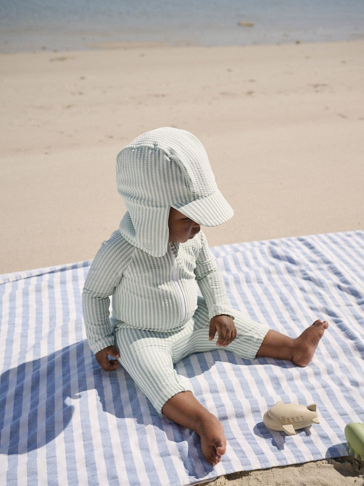 Mint Green Striped Sunsafe Swimsuit and Hat Set (3mths-7yrs)