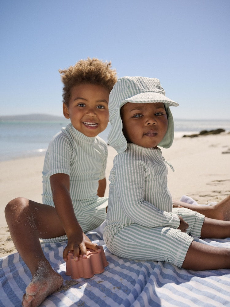 Mint Green Striped Sunsafe Swimsuit and Hat Set (3mths-7yrs)