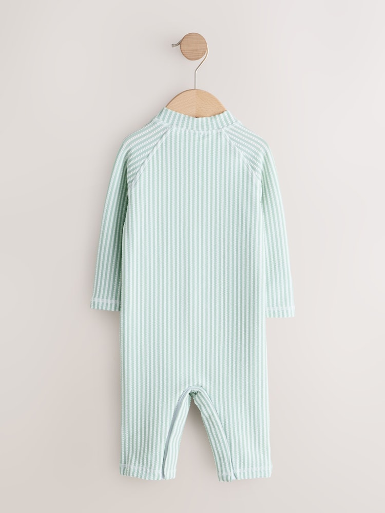Mint Green Striped Sunsafe Swimsuit and Hat Set (3mths-7yrs)