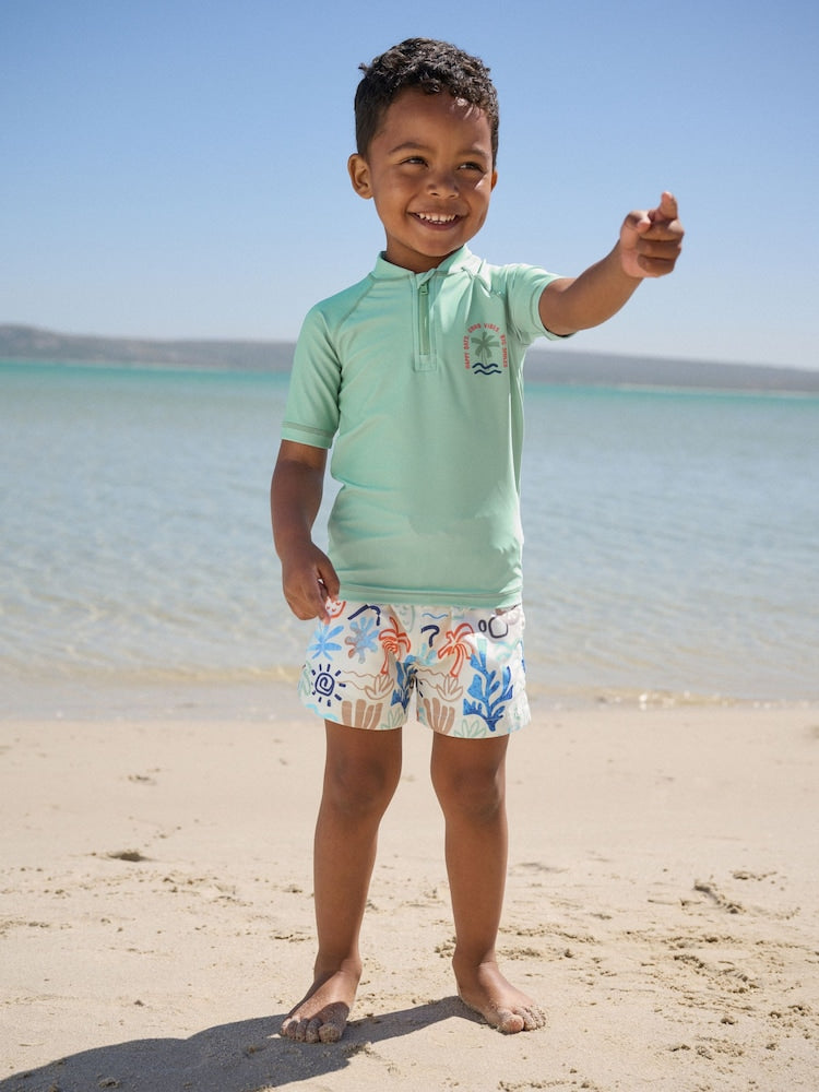 Sage Green Rash Vest and Swim Shorts Set (3mths-7yrs) - Size 3-6 Months (62-68cm) - Sage Green Rash Vest and Swim