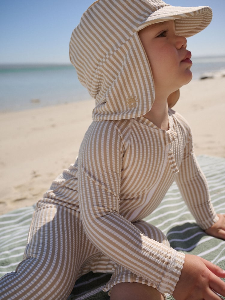 Neutral Striped Sunsafe Swimsuit and Hat Set (3mths-7yrs)