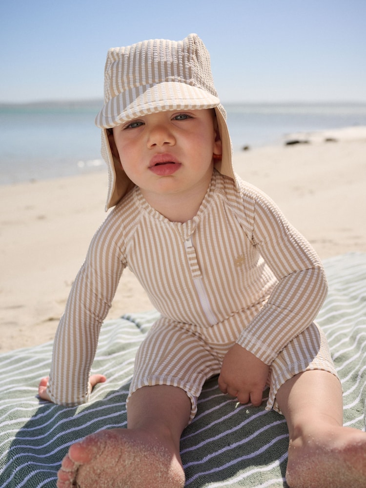 Neutral Striped Sunsafe Swimsuit and Hat Set (3mths-7yrs)