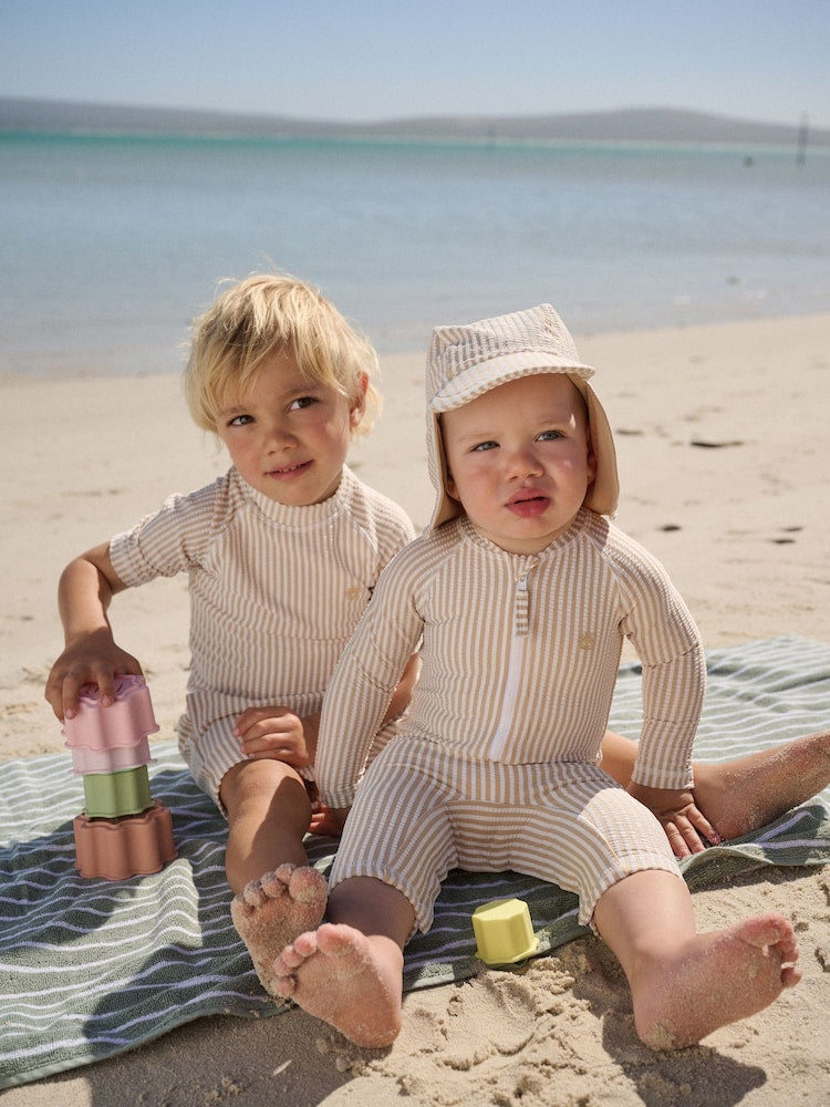 Neutral Striped Sunsafe Swimsuit and Hat Set (3mths-7yrs)
