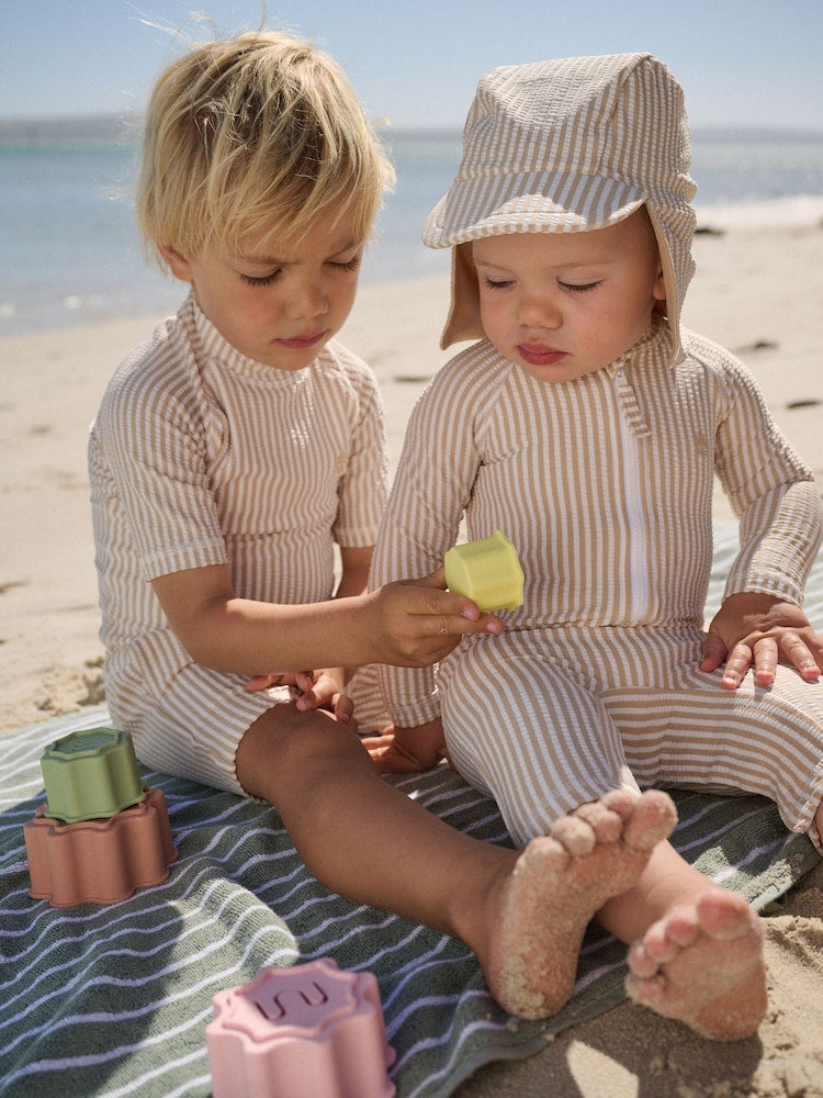 Neutral Striped Sunsafe Swimsuit and Hat Set (3mths-7yrs)