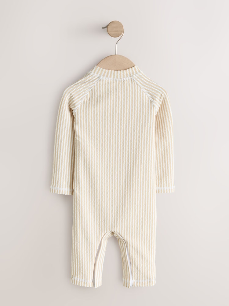 Neutral Striped Sunsafe Swimsuit and Hat Set (3mths-7yrs)