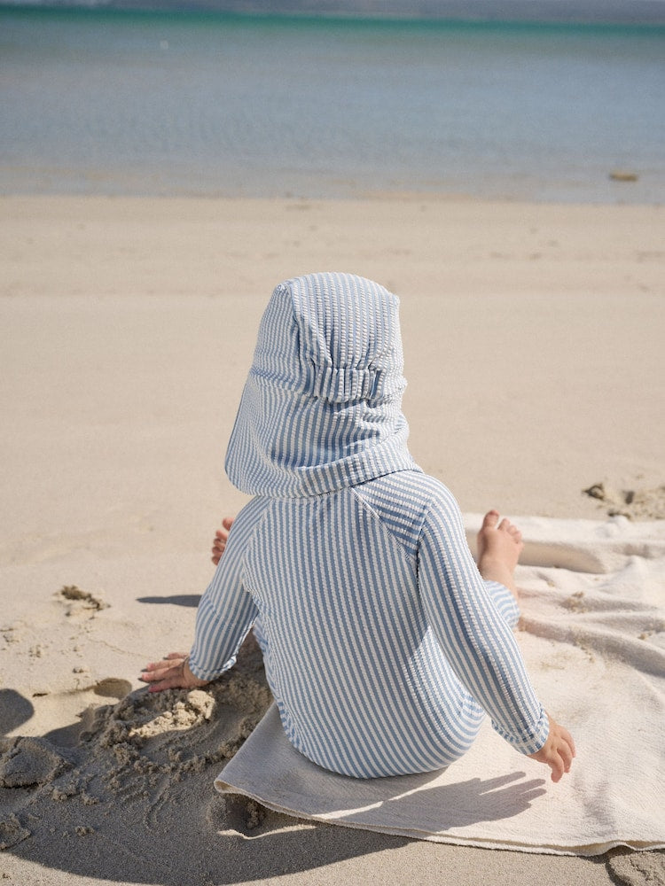 Light Blue Striped Sunsafe Swimsuit and Hat Set (3mths-7yrs)