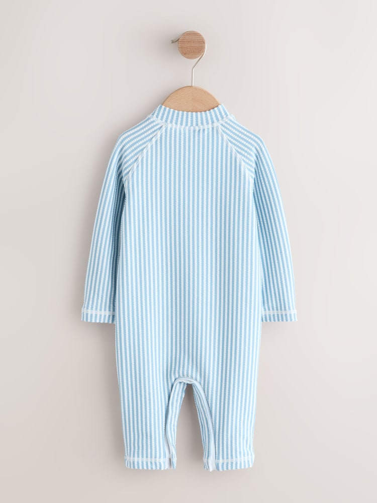 Light Blue Striped Sunsafe Swimsuit and Hat Set (3mths-7yrs)