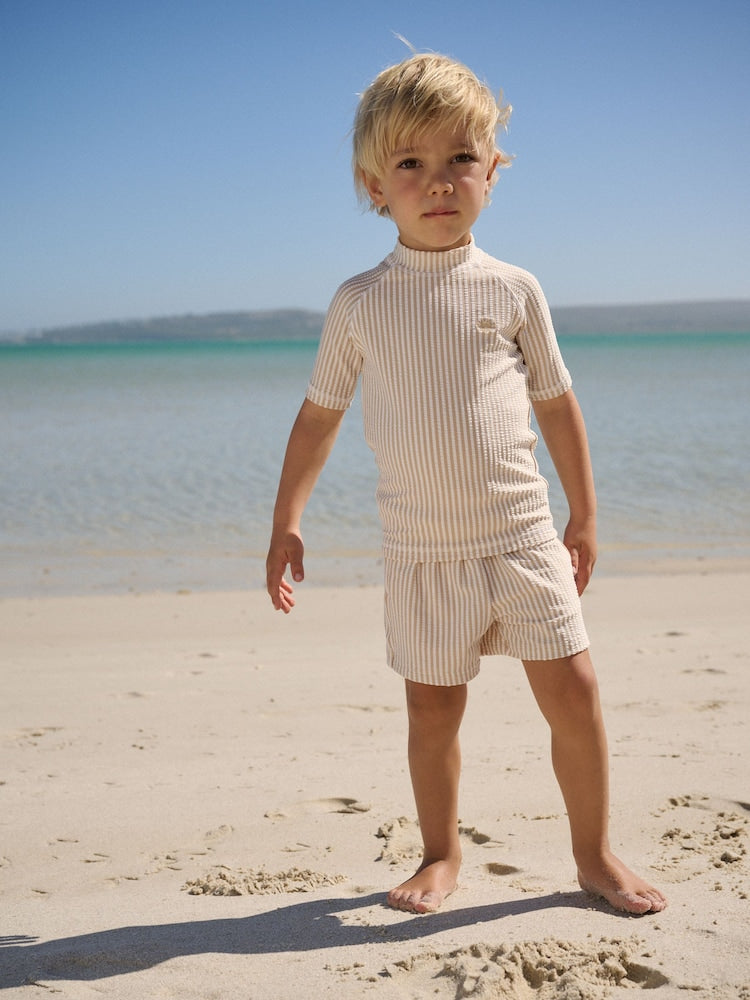 Neutral Textured Rash Vest and Swim Shorts Set (3mths-7yrs)
