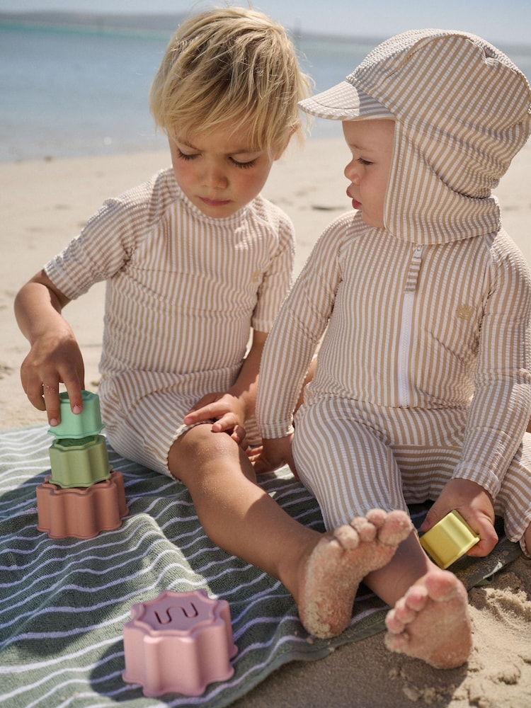 Neutral Textured Rash Vest and Swim Shorts Set (3mths-7yrs)