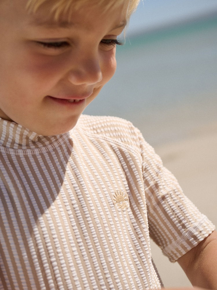 Neutral Textured Rash Vest and Swim Shorts Set (3mths-7yrs)