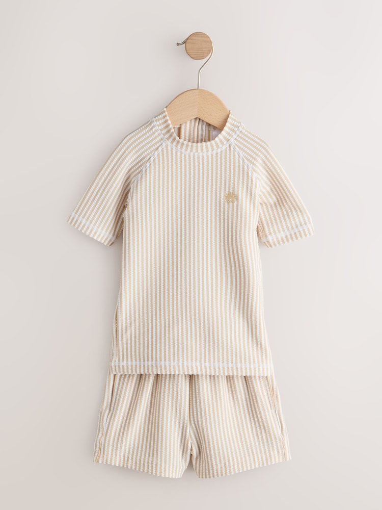 Neutral Textured Rash Vest and Swim Shorts Set (3mths-7yrs)
