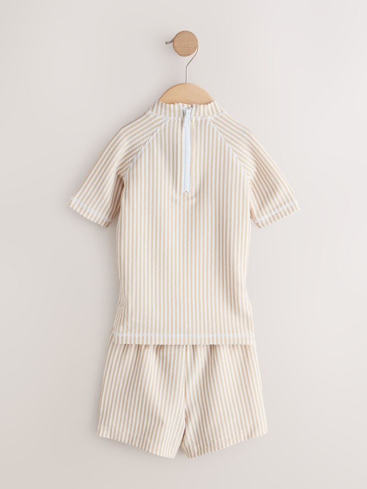 Neutral Textured Rash Vest and Swim Shorts Set (3mths-7yrs)