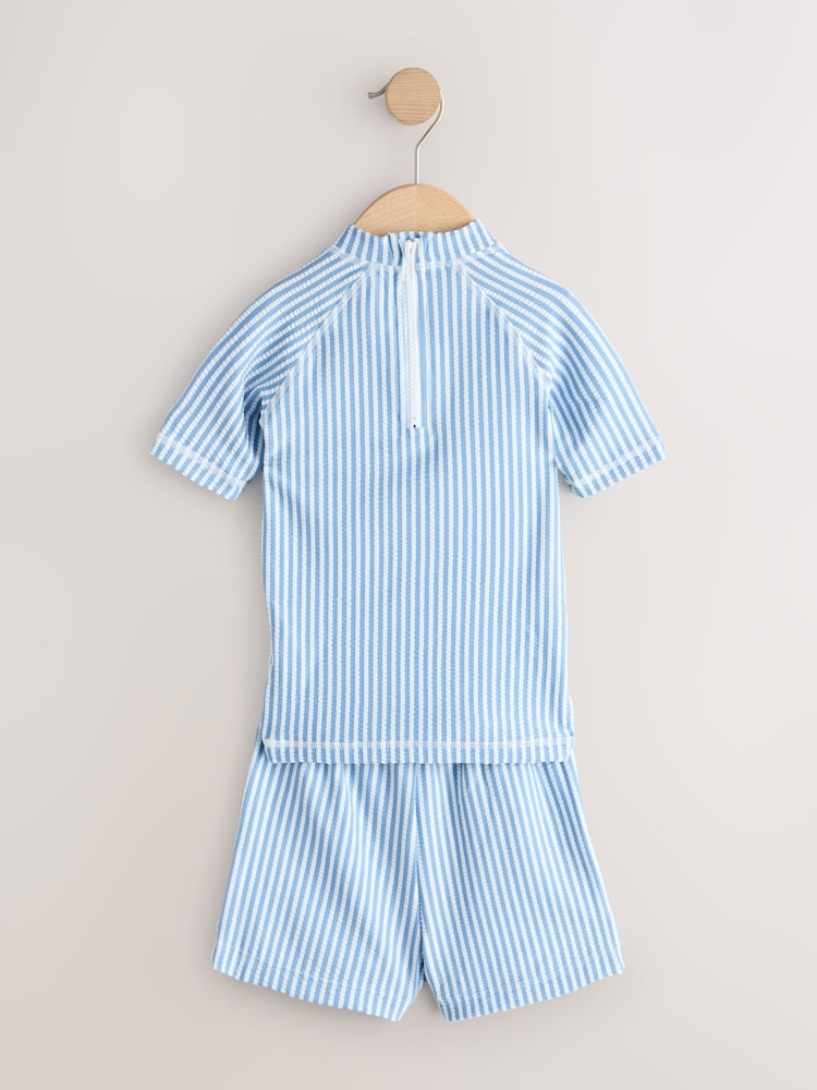 Blue Textured Rash Vest and Swim Shorts Set (3mths-7yrs) - Size 3-6 Months (62-68cm)