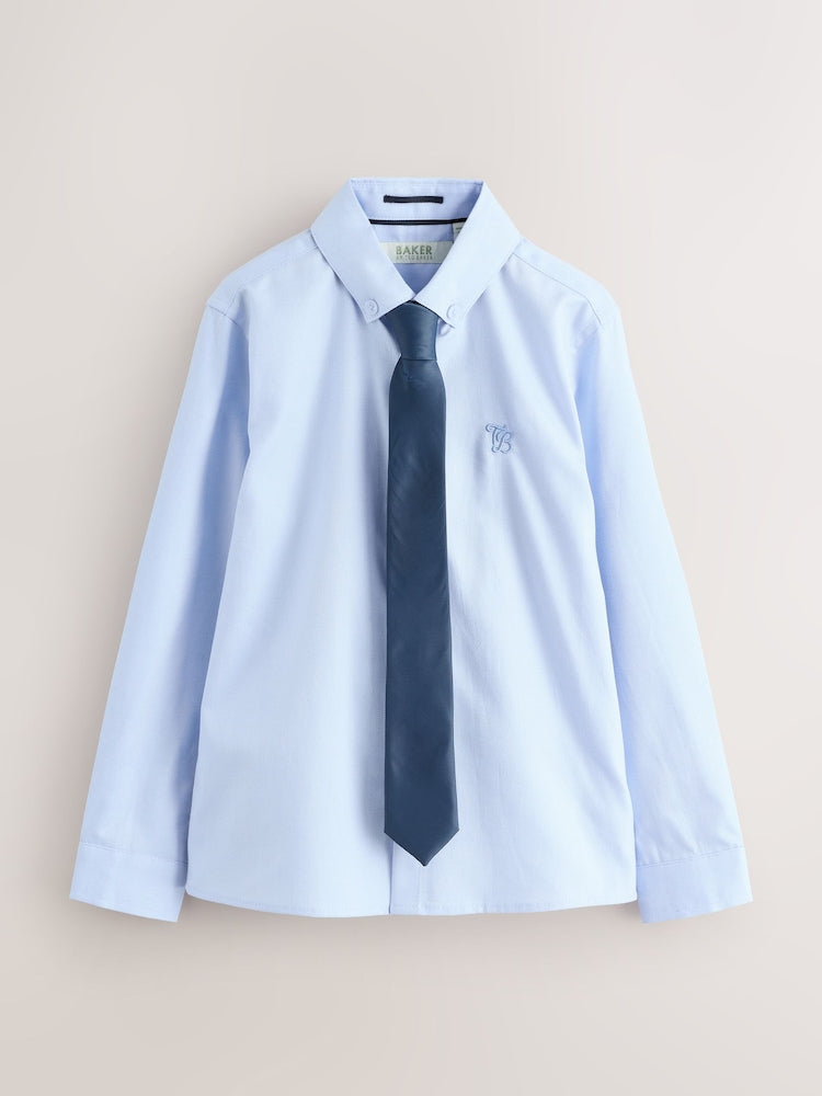 Baker by Ted Baker Blue Long Sleeve Shirt with Tie