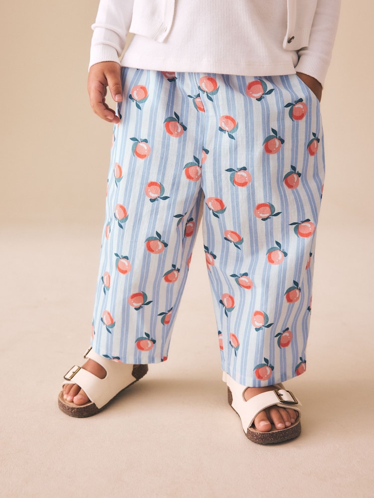 Blue Stripe Peach Print Pullon Trousers (3mths-7yrs)
