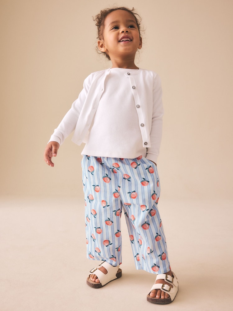 Blue Stripe Peach Print Pullon Trousers (3mths-7yrs)