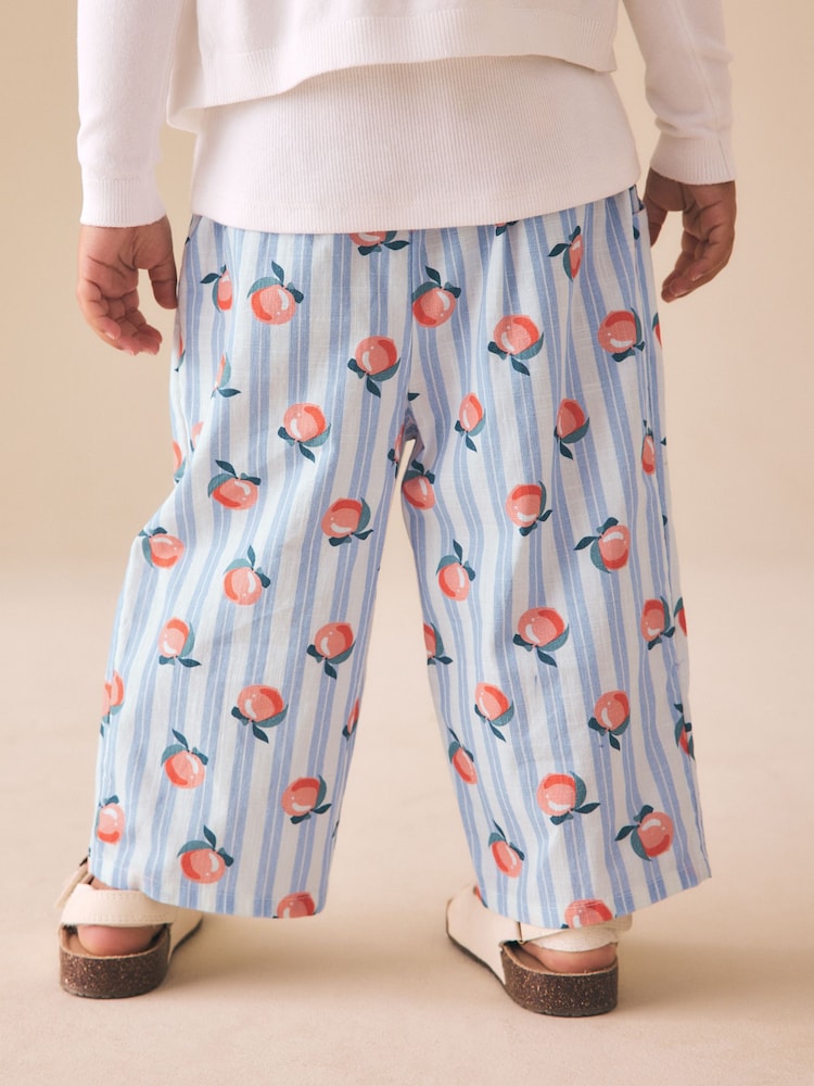 Blue Stripe Peach Print Pullon Trousers (3mths-7yrs)