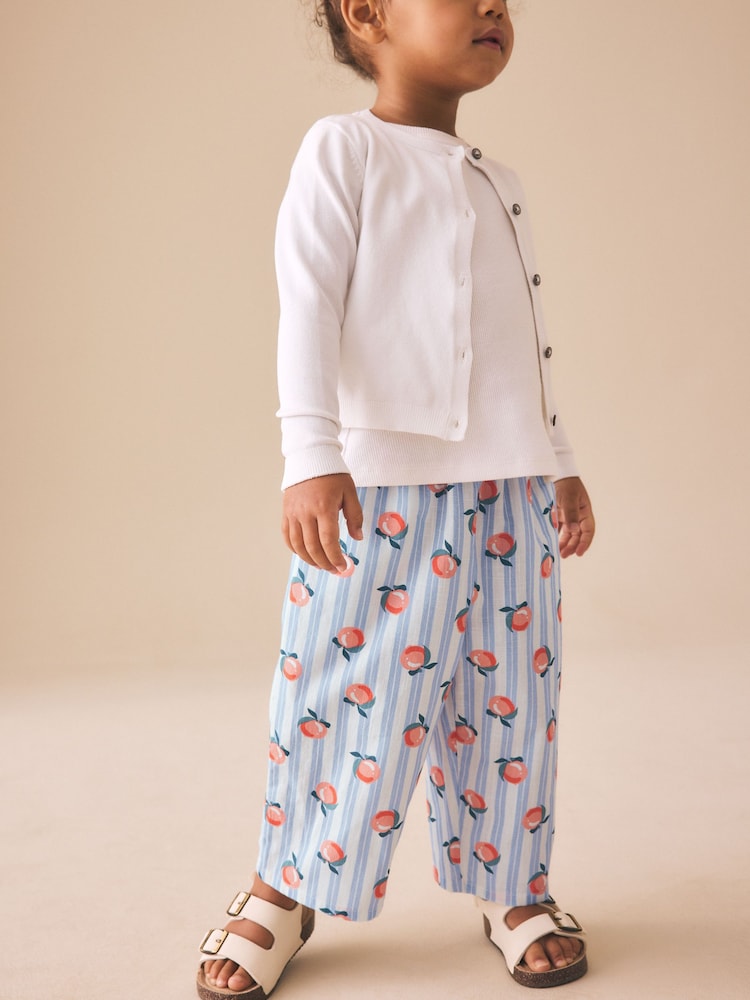 Blue Stripe Peach Print Pullon Trousers (3mths-7yrs)