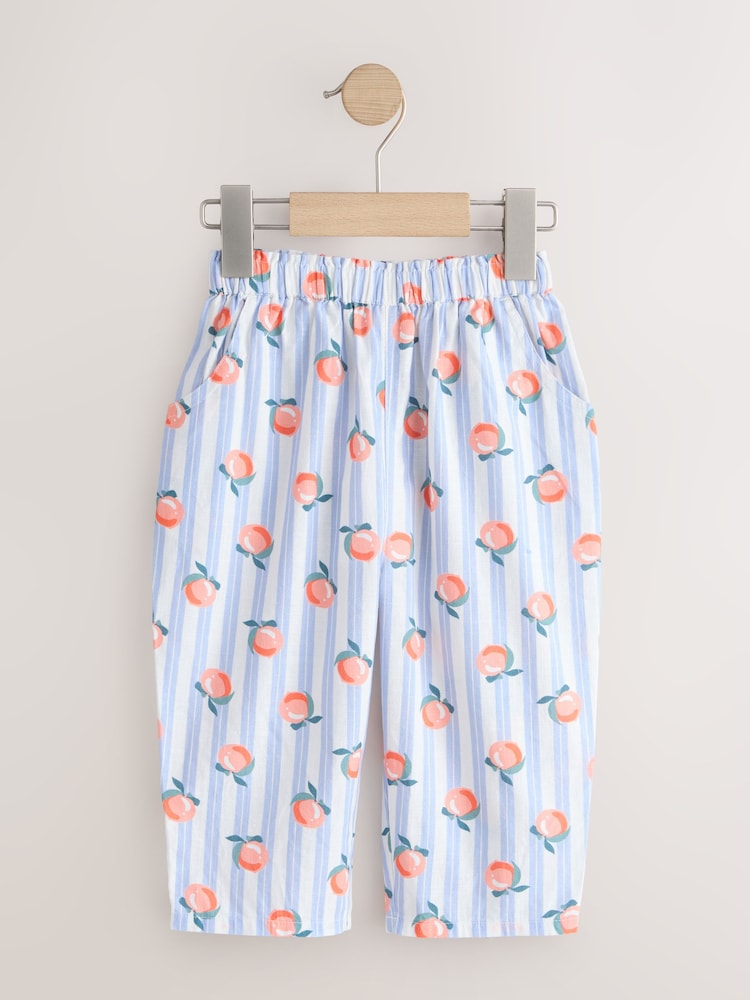 Blue Stripe Peach Print Pullon Trousers (3mths-7yrs)