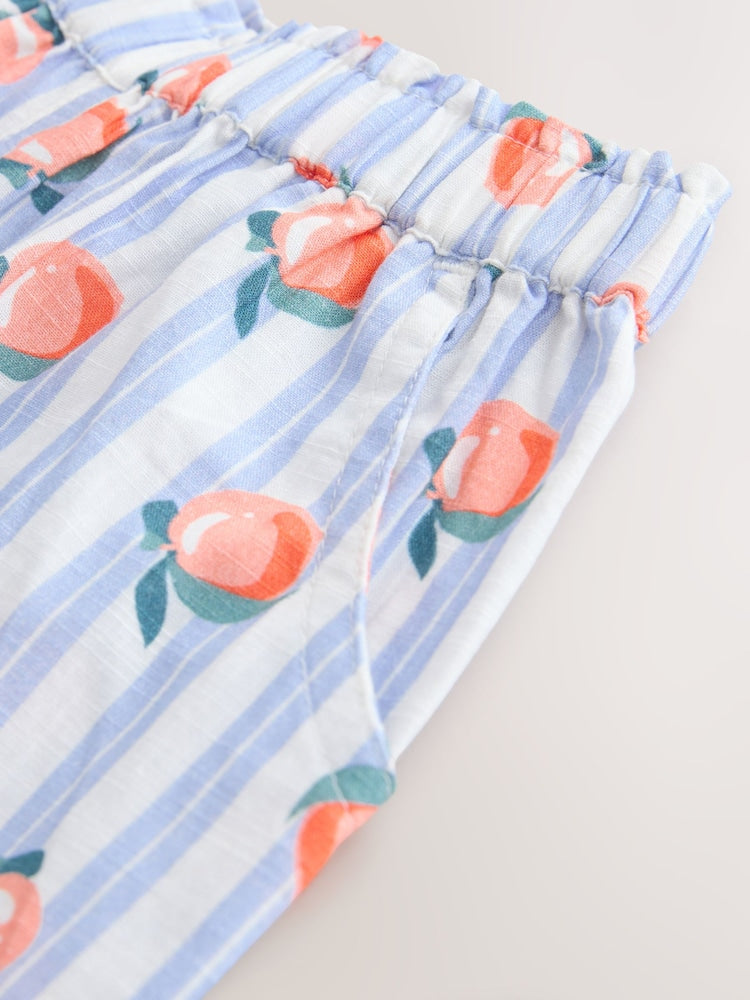 Blue Stripe Peach Print Pullon Trousers (3mths-7yrs)