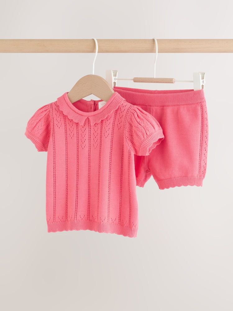 Pink Baby Knitted Top and Shorts Set 2 Piece (0mths-2yrs)