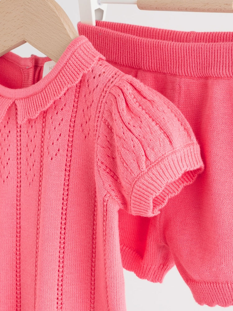 Pink Baby Knitted Top and Shorts Set 2 Piece (0mths-2yrs)