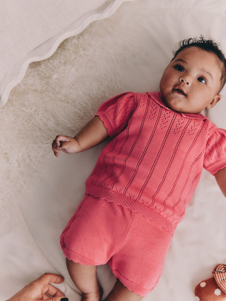 Pink Baby Knitted Top and Shorts Set 2 Piece (0mths-2yrs)