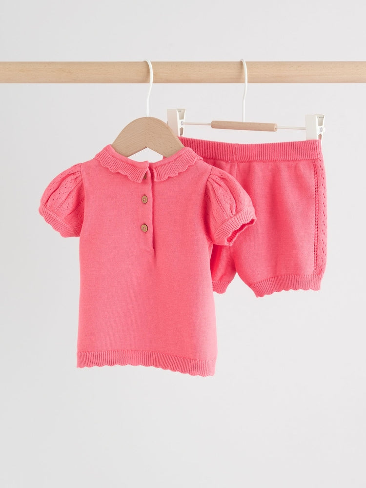 Pink Baby Knitted Top and Shorts Set 2 Piece (0mths-2yrs)