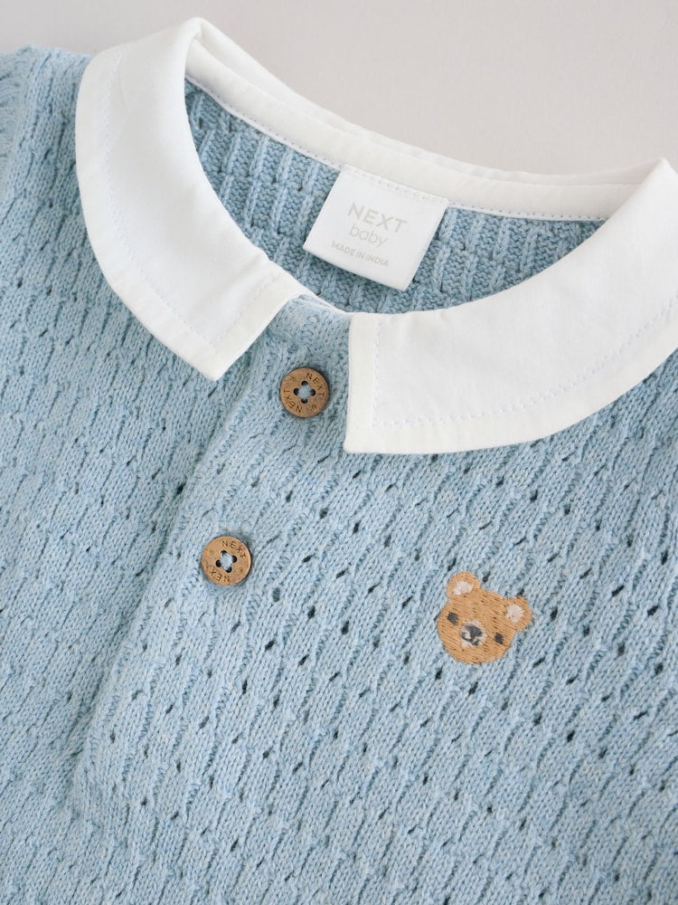 Blue Collared Knit Top and Shorts Baby Set (0mths-2yrs)