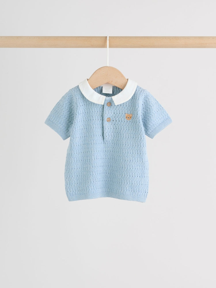 Blue Collared Knit Top and Shorts Baby Set (0mths-2yrs)