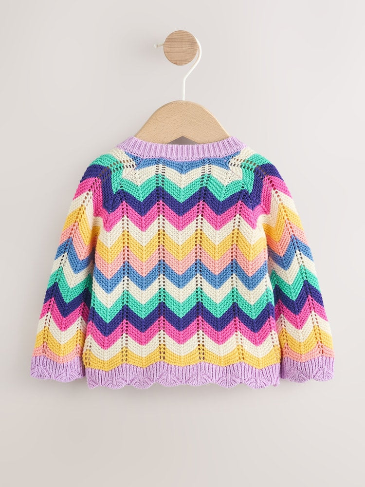 Multi Bright Crochet Striped Knitted Baby Cardigan (0mths-2yrs)