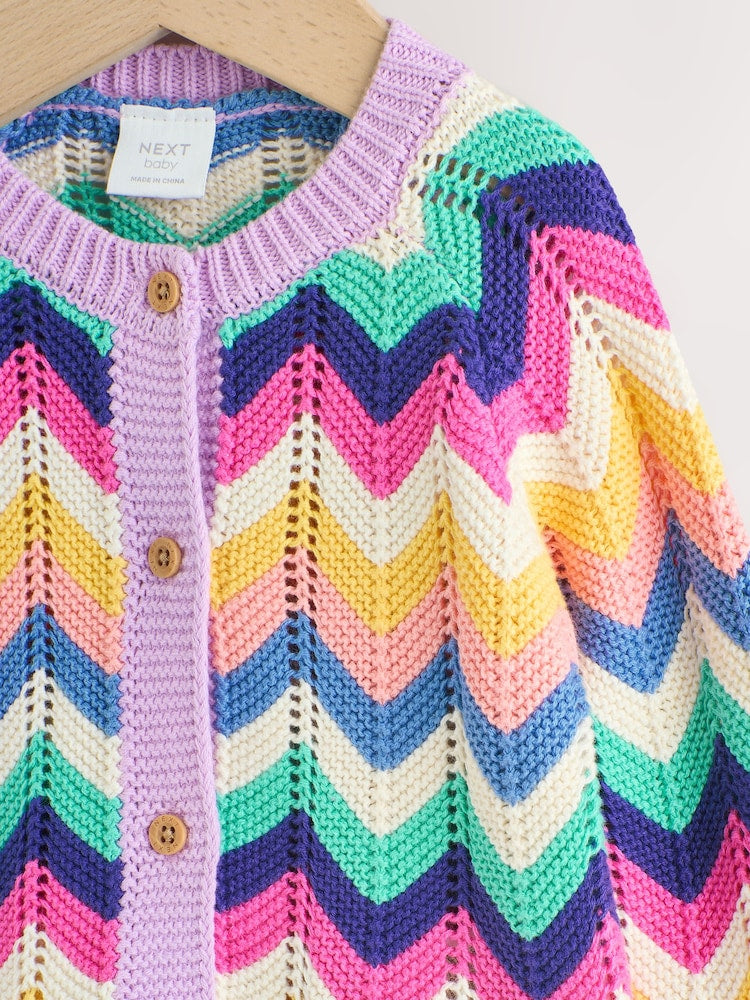 Multi Bright Crochet Striped Knitted Baby Cardigan (0mths-2yrs)