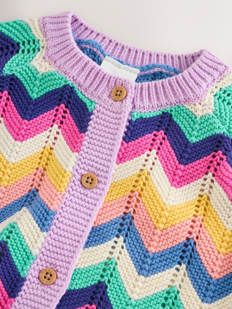 Multi Bright Crochet Striped Knitted Baby Cardigan (0mths-2yrs)