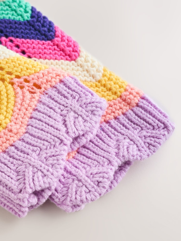 Multi Bright Crochet Striped Knitted Baby Cardigan (0mths-2yrs)