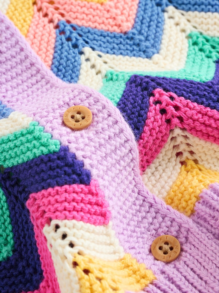 Multi Bright Crochet Striped Knitted Baby Cardigan (0mths-2yrs)