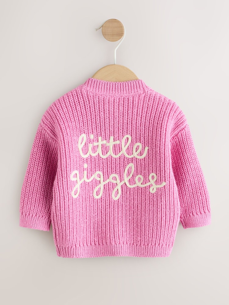 Pink Little Giggles Baby Embroidered Back Cardigan (0mths-2yrs)