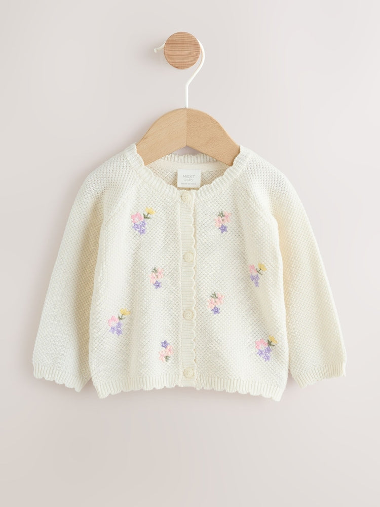 White Floral Embroidered Baby Cardigan (0mths-2yrs)