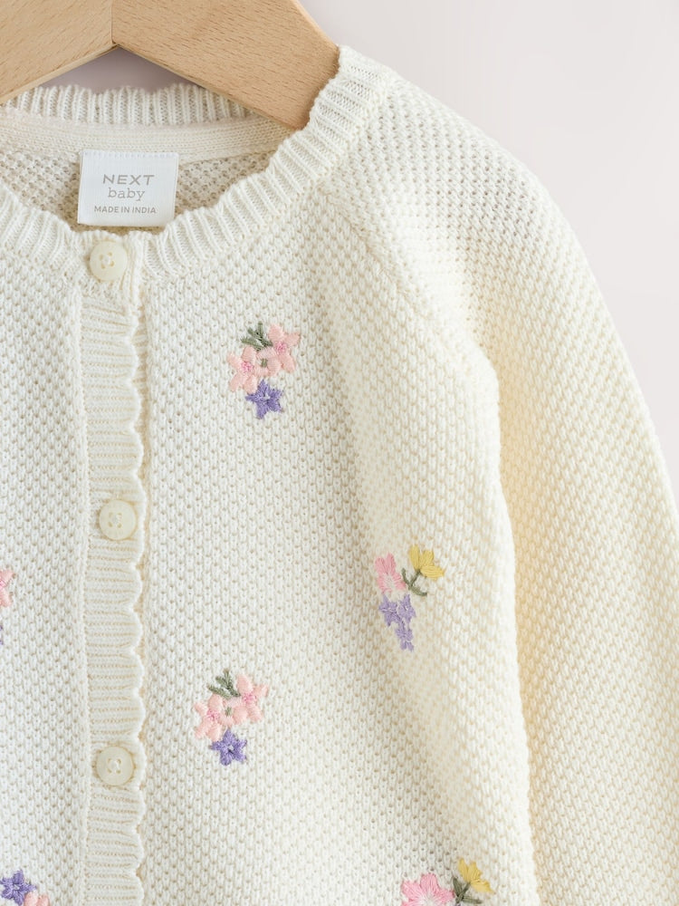 White Floral Embroidered Baby Cardigan (0mths-2yrs)