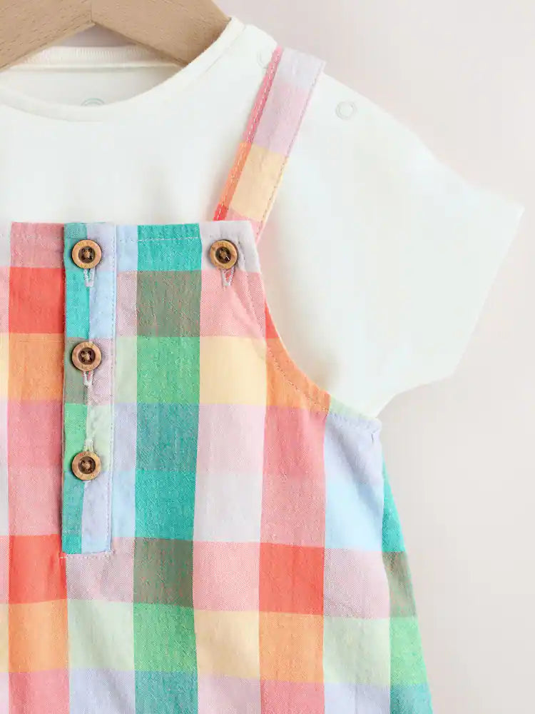 Bright Multi Colour Check Woven Dungaree and Bodysuit Set (0mths-2yrs)